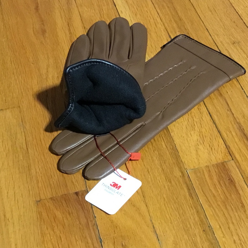 3M Thinsulate Brown Faux Leather Gloves - Picture 4 of 5